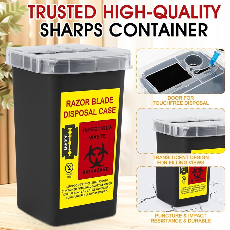 MITINU Black 3Quart (3 Pack) Sharps Container for Home Use, Needle Disposal Containers, Biohazard Containers, Syringe Disposal, Small Portable Container for Travel, Professional Sharp Waste Disposal - Image 4